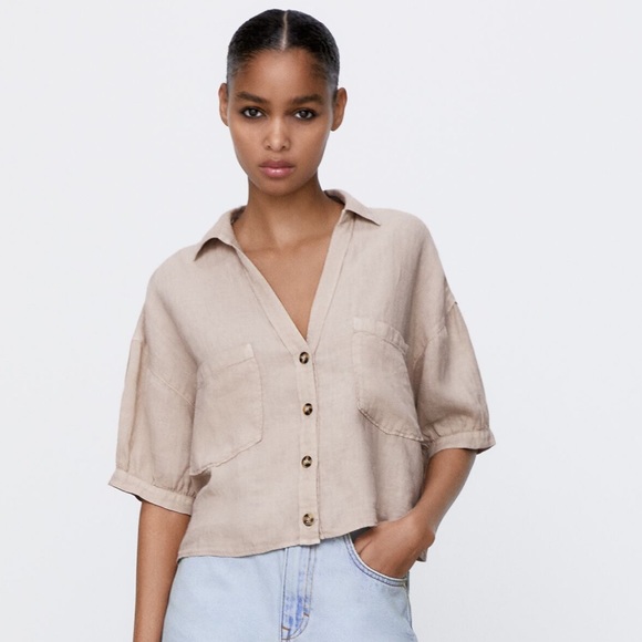Zara linen cropped shirt - Picture 1 of 3